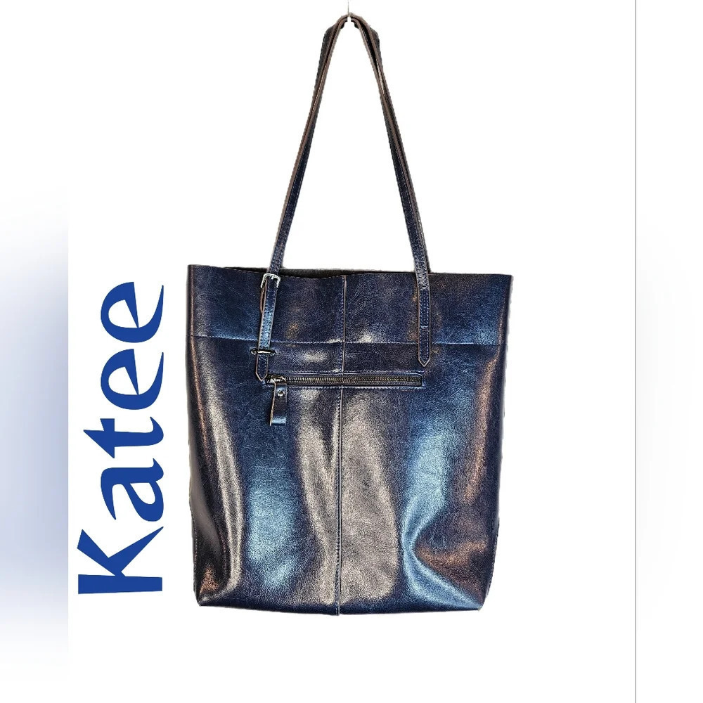 Kattee Womens Beautiful Blue Leather Large Shoulder Bag 14x15.5x5 Classic